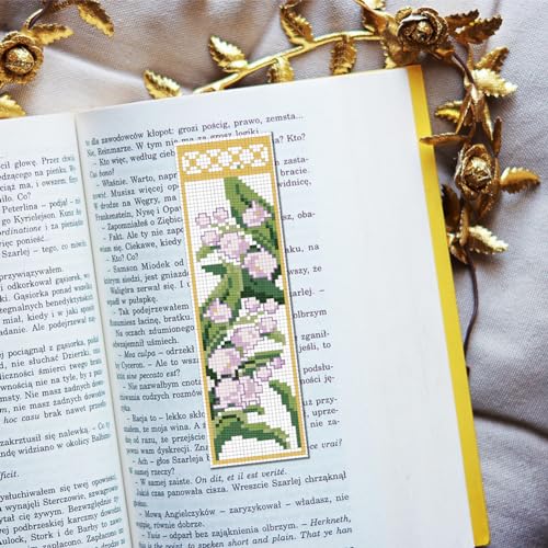 Image of FREEBLOSS 6 Set Lily of The Valley Cross Stitch Bookmark Kits Flowers DIY Bookmarks Cross Stitch Kits,Stamped Embroidery Bookmarks Counted Cross Stitch Kit for Beginners Adults 22 * 8cm