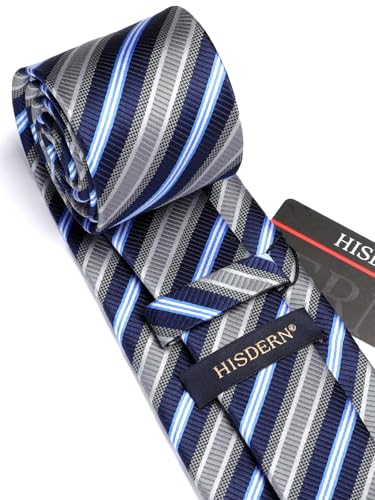 Image of HISDERN Mens Striped Ties Classic Silk Woven Tie and Pocket Square Set Formal Business Necktie Handkerchief for Wedding