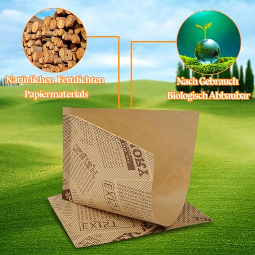 50 Lebensmittelbeutel Oldnews, 18 x 18 cm, Fast Food und Snackbeutel, 100 % recycelbare Papiertüten