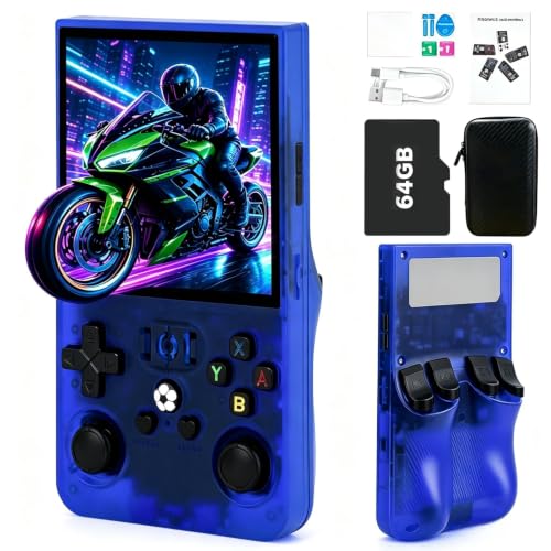 Image of R36MAX Video Game Console - 4.0-Inch Screen, Support 18000+Classic Games,64G TF Card,Portable Console with Open Source System,4000mAh Battery,Birthday Gift for Adult or Partner (Blue)