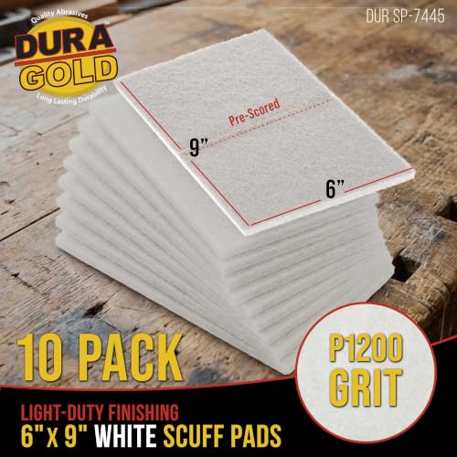 Image of Dura-Gold Premium 6 inch x 9 inch White Light Duty Scuff Pads, Box of 10 - Final Scuffing, Scouring, Cleaning, Cleansing Surfaces, Preparation - Automotive Paint Clearcoat Blending, Auto Body, Woodworking