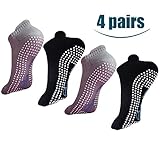 Non Slip Skid Socks with Grips for Yoga,Barre Pilates,PiYo,Men and Women,2 Pairs Black And 2 Pairs Grey