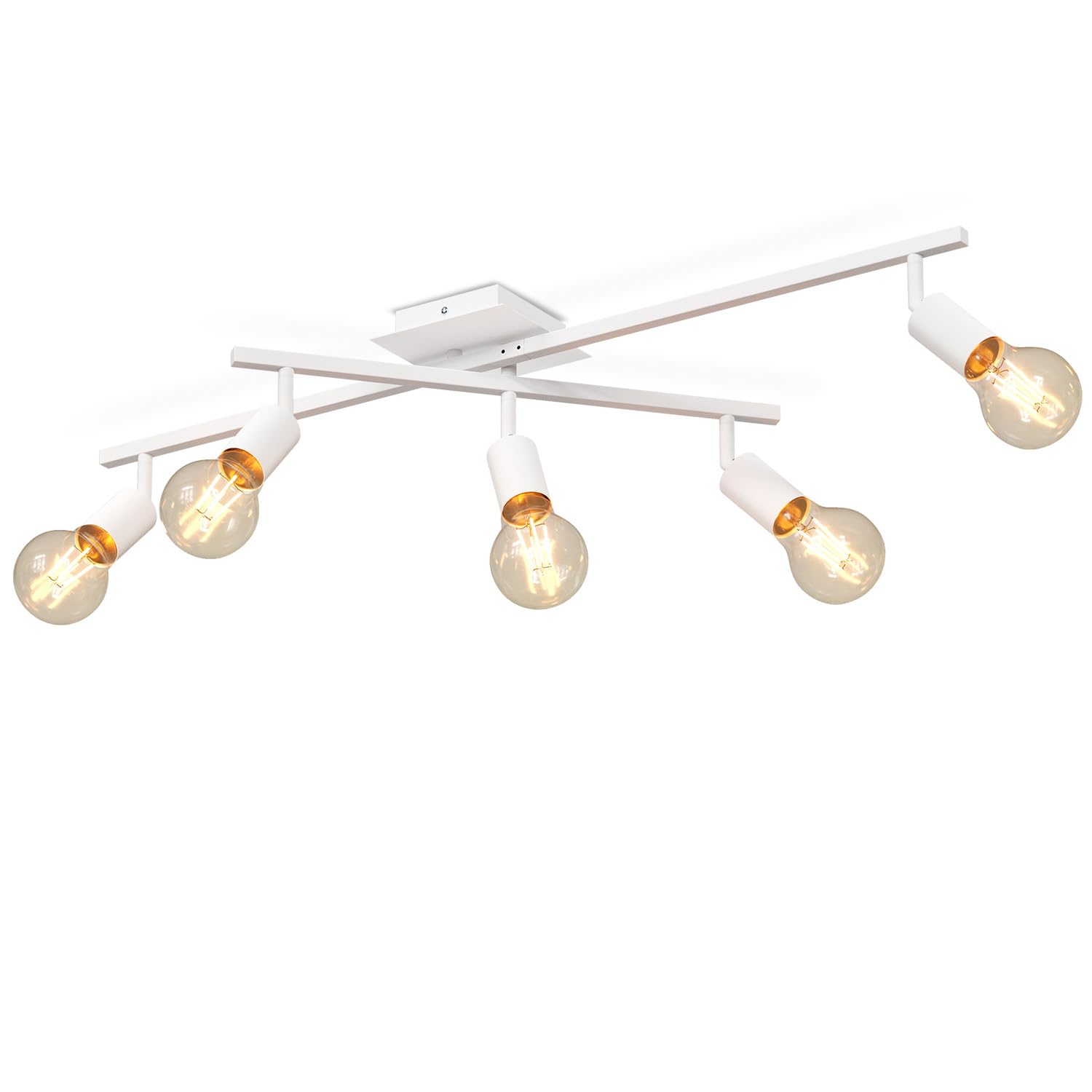 LVWIT Lámpara de Techo Blanco Orientable, Lampara Cocina Techo con 5 Focos E27, Moderno Plafones de Techo Ajustables y Giratorios, Plafón Foco de techo LED Para Salón, Dormitorios (Sin Bombilla)