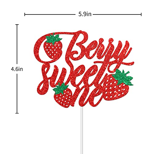 Halawawa Berry Sweet One Cake Topper, Strawberry Theme Birthday Baby Shower Gender Reveal Party Cake Decor, Fruit Sign Sweet One Girls 1St Birthday Party Supplies #TOP1