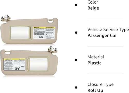 Miniatura 7 de Visera solar izquierda y derecha con luz de tocador para Toyota RAV4 2006-2013, lado del conductor y pasajero, repuesto beige 74320-42501-B2