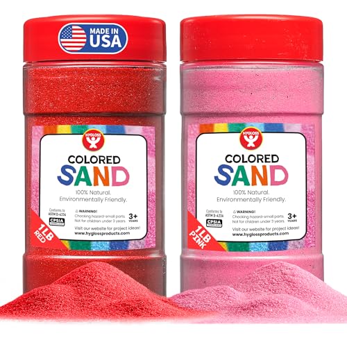 Image of Hygloss Colored Sand for Crafts - 1 lb Bottle, Pink and Red - Vibrant Colorful Fine Sensory Play Sand Art Kits for Kids - Classroom Activities for Children 3 4 5 6 7 8 9 10 11 12 - Safe for Ages 3+