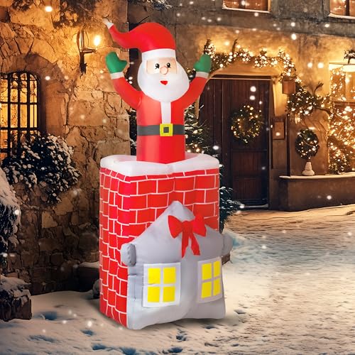 Outsunny 7FT Christmas Inflatable Santa in Chimney Up and Down,
