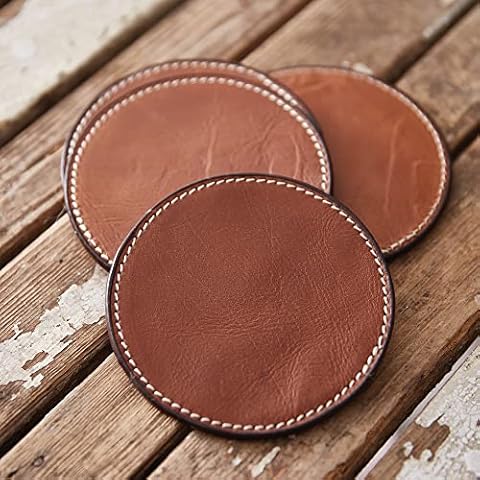 Colonial Tin Works 510564 Leather Coasters, 4-inch Diameter, Set of 4 Cover