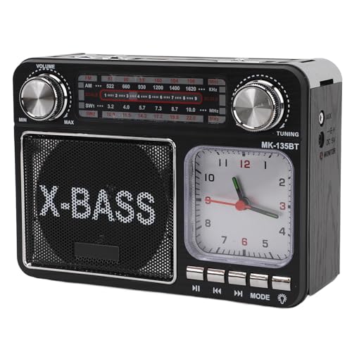 Radio BT sans fil style rétro portable noire horloge légère UE