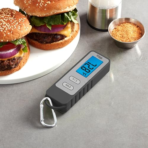 Image of Taylor TruTemp Compact Digital Folding Meat Thermometer with Carabiner Clip for Grilling, BBQ, Kitchen & Food, Gadget Essential, Gift for Dad, Him, Men, Gray