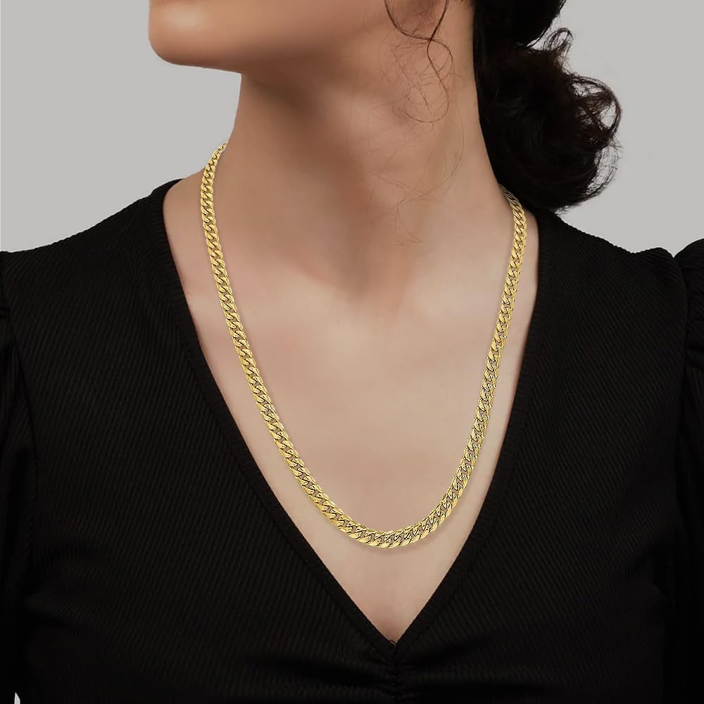 Diamond2Deal 14k Yellow Gold 6 mm Miami Cuban Chain Necklace Lobster 18" to 26"
