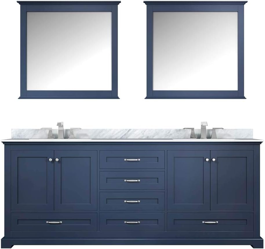 Dukes 80 in. W x 22 in. D Navy Blue Double Bath Vanity, Carrara Marble Top and 30 in. Mirrors