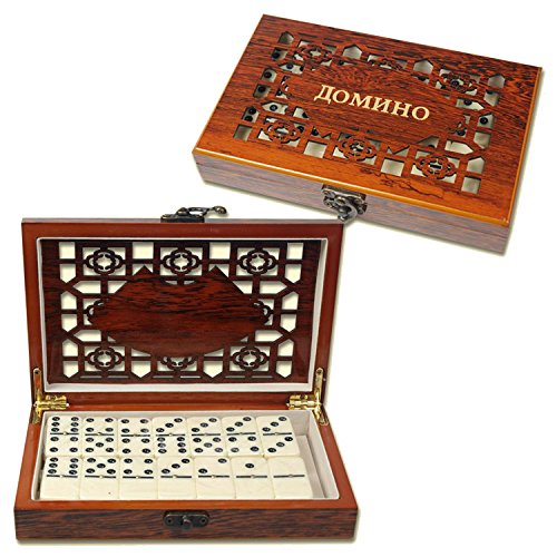 Preisvergleich Produktbild Domino in einer schön verzierten Holz Box 20x12x4 cm
