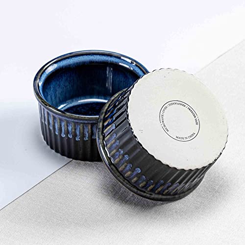 Ceramic 5 Oz Ramekins Oven Safe, Creme Brulee Ramekins Set Of 6, Porcelain Souffle Ramekins For Baking, Stackable Dessert Ramekins Bowls, Reactive Glaze Pudding Cups (Space Blue) #TOP5