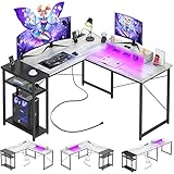 Cyclysio L Shaped Desk with Power Outlets and USB Ports, Reversible L Shaped Gaming Computer Desk wi