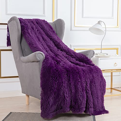 Yusoki Purple Faux Fur Throw Blanket,2 Layers,50" X 60" Cozy Plush Fluffy Blanket Furry Fuzzy Warm Cute Shaggy Blanket For Fall Bed Living Room Décor Baby Women Pet #TOP5