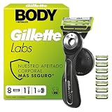 GilletteLabs Body + Intimate Maquinilla Corporal Hombre con 8 Recambios - Mango de Goma, Cuchillas con Barra Anti-vellos Encarnados Y Soporte Magnético, Depilación Íntima Y Afeitado Corporal Masculino
