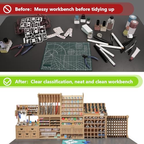 Image of Wooden Model Organizer, Paint Rack with MDF Material for 35 Paints Bottles, Craft Holder Suitable for Tamiya /Vallejo /Citadel, GK11 (Can be combined with other GK style)