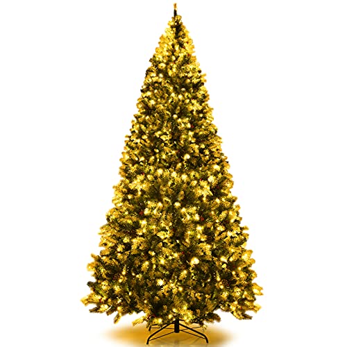 Goplus 9Ft Pre-Lit Artificial Christmas Tree, Hinged Snow Flocked Xmas Tree W/ Pine Cones, Red Berries & 900 Led Lights, Indoor Holiday Festival Decoration #TOP7