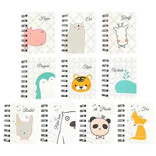 Wisdom1674 Libreta Pequeña, 10 Piezas Libretas de Espiral con Patrón de Animales Lindos, Mini Cuaderno Portatil para Niños, Notas, Graffiti, Regalos para Aula Cover