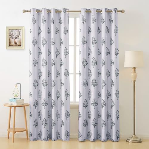 Image of Homestan 100% Cotton Block Print Long Door Curtains 9 Feet Long Set of 2 with Stainless Steel Grommets for Home Decor (9 X 4.5 Feet, Green)
