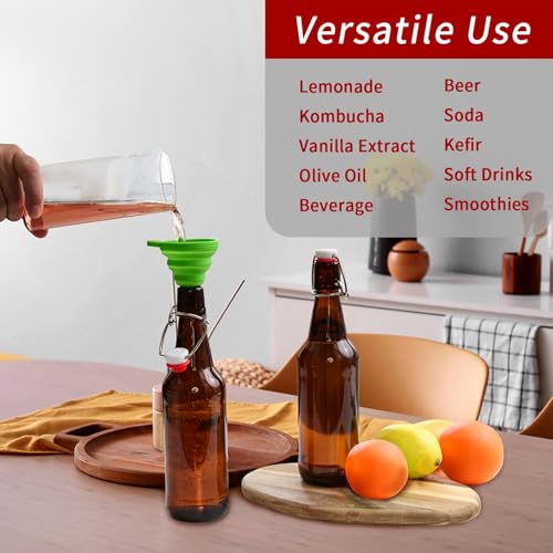 Zelomithe 16oz Amber Glass Bottles with Airtight Rubber Seal Flip Caps (10 Pack),Swing Top Glass Bottles for Home Brewing, Kombucha, Beverages, Oil, Vinegar, Vanilla Extract,Water, Soda, Kefir - Thumbnail 5