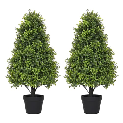Azoco 30' Artificial Boxwood Faux Plants Outdoor, UV Resistant Topiary Trees Realistic Cone-Shaped...