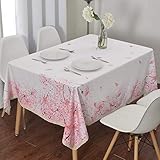Wewoch Decorative Cherry Blossom Floral Print Polyester Rectangle Tablecloth Waterproof Fabric Lace Table Cloth, Table Cover for Dining Room and Party (60x84­-Inch)
