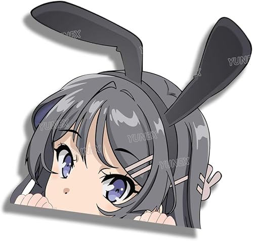 Calcomanías de 5.1" Mai Sakurajima Kawaii Anime Car Peeker Pegatinas para Ventanas Equipaje Parachoques Baúl Tapa de Camión Calcomanías