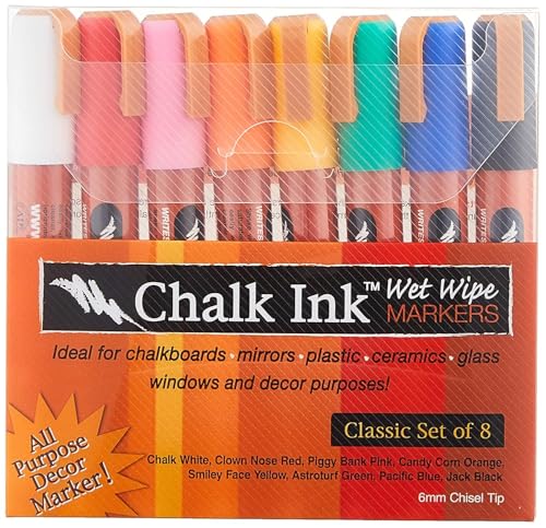 Chalk Ink Fine Tip Wet Wipe Chalk Markers (Classic, 6mm, 8 Pack)
