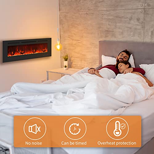 Heatland 60" Recessed Wall Mounted Electric Fireplace，Dual Control Remote And Touch Screen, Multiple Colors Adjustable ，750W/1500W Wide Recessed Fireplace Heater, Indoor Heater With Timer #TOP4