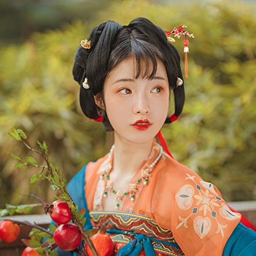 Lurrose Palitos de cabelo chineses, broche de flor de strass, pauzinhos de madeira vintage com borla