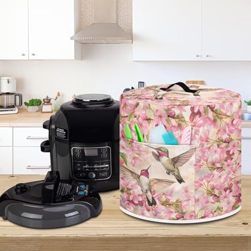 Image of 8-Quart Round Air Fryer Cover - Floral Hummingbird Dust Protector with Carrying Top Handle and Accessory Storage Pocket | Fits Instant Pot, Crock Pot, Rice Cooker | Gifts for Her