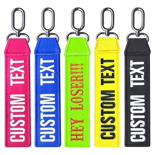 Brillianne Personalisierter Schlüsselanhänger, doppelseitig bestickte Text-/Namensanhänger, personalisierter Gepäckanhänger, Motorrad-Schlüsselring für Zimmer, Auto, Biker, Rucksäcke