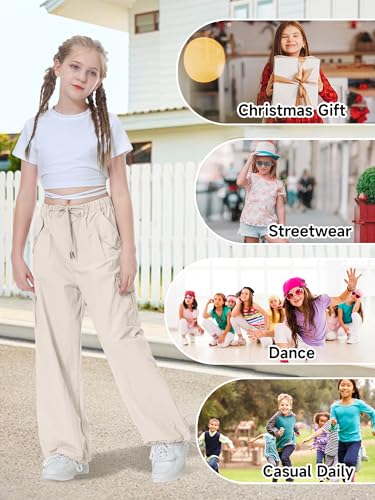 Image of Rolanko Parachute Pants for Girls Y2K Cargo Trousers with Pockets Harajuku Jogger Pants Kids 4-14 Years