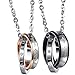 Flongo 2 Pièces Pendentif Collier en Acier Inoxydable Forever Love Argent Or Rose Noir Anneau pour Couple Anniversaire Noël Valentine His & Hers Fixer pour Homme Femme, Chaîne 50cm & 45cm