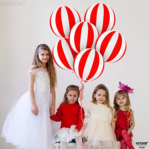 Image of KatchOn, Red and White Carnival Mylar Balloons - 22 Inch, Pack of 6 | Red and White Striped Balloons for Carnival Decorations | Circus Theme Balloons For Birthday, 70s, Carnival Party Decorations