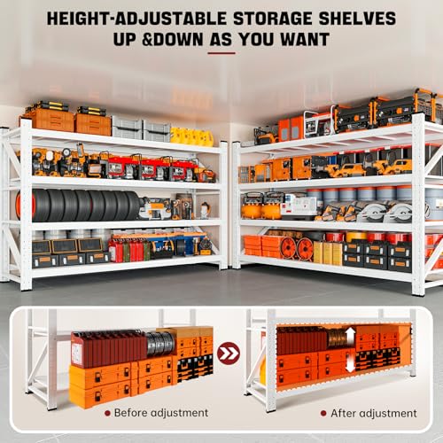 Image of RAVIGIN 5000LBS Storage Shelves,71 inch W Garage Shelving Heavy Duty Metal Adjustable Garage Shelves, Shelving Units Industrial Shelving for Warehouse,71 inch W x 24 inch D x 69 inch H,White