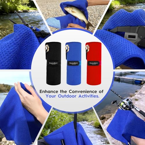 BasicGear Fishing Towel, 3 Pack, 16x16 in, Black/Red/Blue, Waffle - image 6