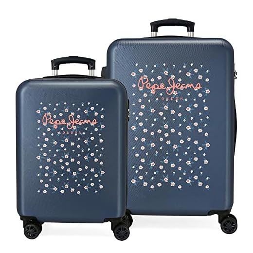 Pepe Jeans Leslie Juego de Maletas Azul 55/65 cms Rígida ABS Cierre de combinación Lateral 90L 7,54 kgs 4 Ruedas Dobles Equipaje de Mano