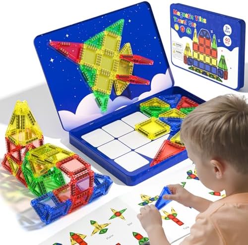 Travel Mini Magnetic Tiles 40 PCS, STEM Toys Magnetic Building Toys for ...