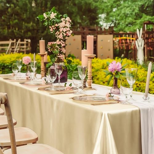 Image of TURSTIN 1 Pack Champagne Satin Tablecloth 102 x 58'' Overlay Table Cover
