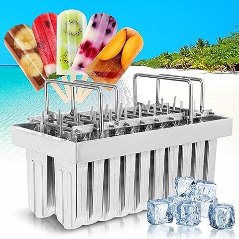 WICHEMI Commercial Popsicle Molds Stainless Steel Ice Pop Molds 20PCS Metal Ice Lolly Popsicle Mold Ice Cream Maker Mold Stick Holder with Lid Single Cup Capacity 85g Cover