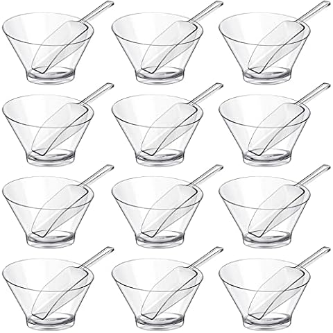 Sawysine 24 Pcs Clear Serving Bowls and Plastic Scoops Cover