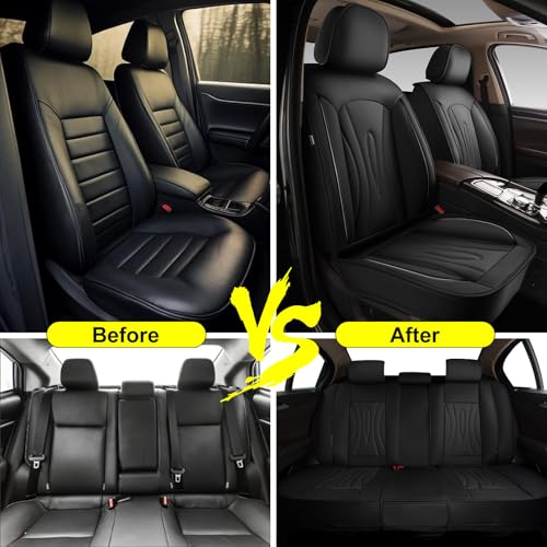 Image of Car Seat Covers for Honda Fit 2007-2020 Full Set Faux Leather | Waterproof Breathable Scratch Resistant 360 Wrap Airbag Compatible Easy Clean（5 Seats,Black)