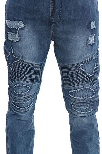 Victorious Men's Distressed Biker Twill Denim Joggers Pants Jg870 - Indigo - Small - E15D #TOP4