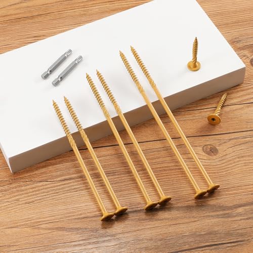 Image of #14 x 4 Inch Outdoor Structural Wood Deck Screws (23Pcs /1lb), Carbon Steel, Tan, Flat Head, Rust Resistant Epoxy Coated, T30 Star Bit