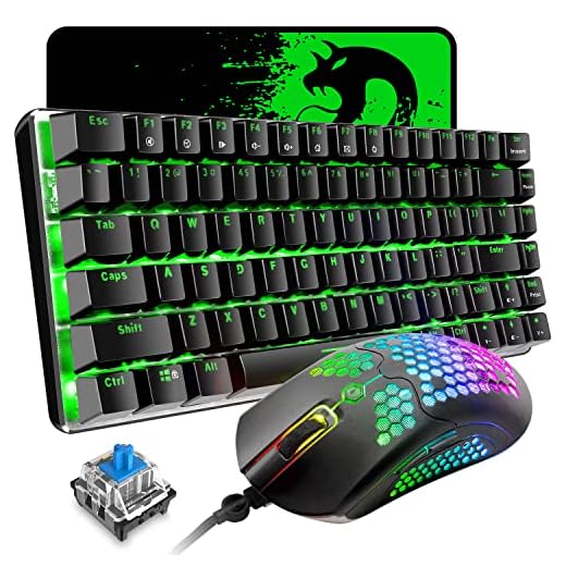 Gaming Keyboard and Mouse,3 in 1 Gaming Set,Blue LED Backlit Wired Gaming Keyboard,RGB Backlit 12000 DPI Lightweight Gaming Mouse with Honeycomb Shell,Large Mouse Pad for PC Game