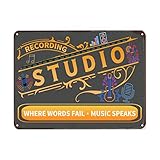 Cartel de estaño para estudio de grabación, decoración clásica de estudio de música, donde las palabras fallan la música habla, artista retro, casa, estudio de grabación, arte, 8 x 12 pulgadas