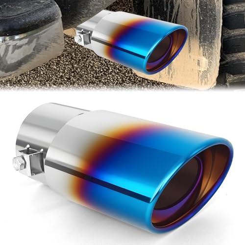 YUPIKJI Stainless Steel Car Exhaust Tip, 2.5 to 3.3 Inch Adjustable Car Exhaust Pipe Tail Throat Tail Pipe, Universal Decoration Chrome-Plated Modification Straight Exhaust Pipe for Most Cars (Blue)